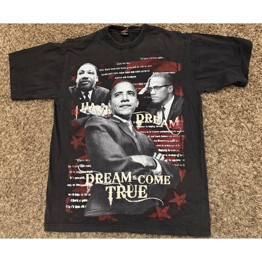 Vintage Martin Luther King Obama Malcolm X Rap Black T-Shirt Mens Size 2XL